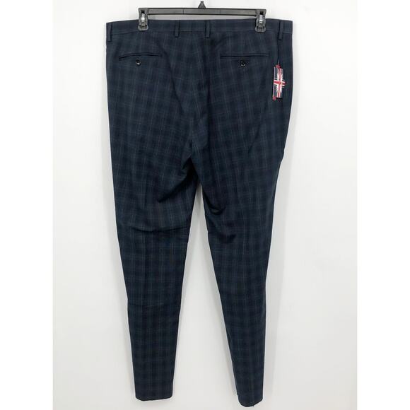 SOUL OF LONDON Mens Dress Pants 42R Navy Blue Glen Plaid Flat Front NWT - Picture 4 of 10